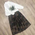 作品HOKKOH 刷毛タッチ リネン チェック ブラウン の お洒落な ギャザースカート
