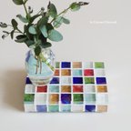 作品Colorful mix glass tile tray mini　豐富多的　彩玻璃　瓦　托盤　小型的