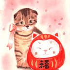 作品【原画】猫だるまと耳折れにゃんこ