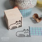 作品フラッグを持つネコのはんこ【マスキングテープと組み合わせて楽しめる】