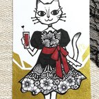 作品【原画】パーティーを満喫中の猫さん