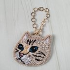 作品ビーズ刺繍◆猫のバッグチャーム＊ベージュ