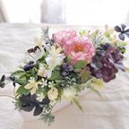 作品ラナンキュラスと白い小花のテーブルフラワー/造花/置き物/陶器
