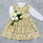 作品【受注制作サイズ80〜130】ベストオブモリス　アイリス　使用　子供服　フリルエプロンワンピース　