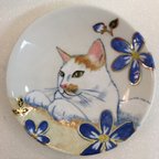 作品金彩絵皿 猫と犬  さいたま市展入賞作