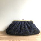 作品総刺繍レースリネンがま口バッグ