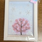 作品桜と雪の結晶のミニチュアフレーム【雪桜】