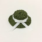 作品【送料無料】ミニチュア麦わら風帽子・細リボン幅6mm（頭囲11.5cm）・クラフトバンド（抹茶×白リボン）