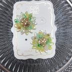 作品本物のお花を使用したレジンアクセサリー　ピアス　黄緑