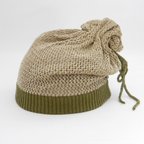 作品春夏のニット帽。透かし編みのトップをキュッと絞ったキュートなニットワッチ　春夏の帽子　PL0929