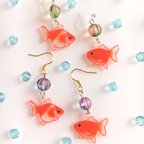 作品金魚(ピンポンパール)ピアス