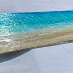 作品新作　現品有り　壁掛けアートパネル 壁飾り ロングビーチ　エメラルドグリーンの海　小波　90×25 レジンアートパネル　エポキシ波紋　