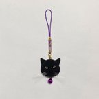 作品羊毛フェルト 猫ストラップ 根付け 黒猫