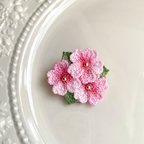 作品編んで染めた　桜　ブローチ　さくら　サクラ レース編み