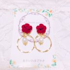 作品ベロアな薔薇とコットンパール ピアス イヤリング