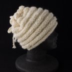 作品手紡ぎ毛糸のニット帽（無染色生成り・3way）