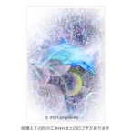 作品「流星になって」 月  星  イルカ　ほっこり癒しのイラストポストカード2枚組No.050
