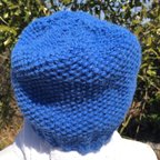 作品アルパカ100%手編み青色帽子