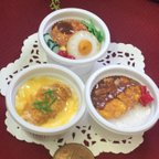 作品頑張れ受験生！　ミニチュアフード  カツカレー ロコモコ丼 カツ丼３点