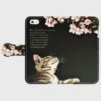 作品「春・桜・猫」 手帳型スマホケース iPhone14/14Pro/14ProMax/14Plus