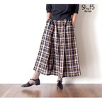 作品 【再販】リネン100％　大人のタックギャザースカート 　チェック　（ブラック＆オレンジ）100% Linen Adult Long Gathered Skirt　Plaid 