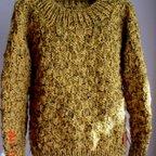 作品☆彡☆辛子色の市松編み模様のプルオーバーシンプルセーター