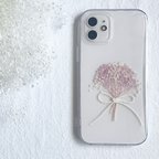 作品スマホケース　iPhoneケース　かすみ草ドライフラワー　ミニブーケ　ハンドメイド