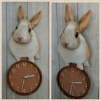 作品ウサギちゃん時計 3D リアル 立体 オーダー ペット時計 うさぎ似顔絵 うさぎ  ウサギグッズ 壁掛時計 かわいい時計 似顔絵時計 立体時計 手作り時計 プレゼント サプライズ