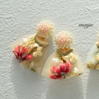 作品インド刺繍リボンのピアス・イヤリング（ピンク）