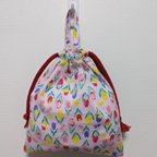 作品KT-253：給食袋　袋　巾着　幼稚園　小学校　入園　入学　女の子　チューリップ　花　花柄　ちょうちょ　ピンク　可愛い