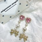 作品ラブリーハート♡パールリボン♡量産ピアス