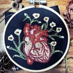 作品心臓×植物の刺繍フレーム