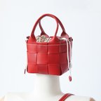 作品「帆布×革の組み合わせ」本革レザー編みハンドバッグショルダートートバッグ 巾着袋 肩掛け 鞄