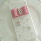 作品Romanticロマンチックデザイン♡　リボンビジューiphonecase ダマスクレース柄タイプ　☆オーダー商品☆