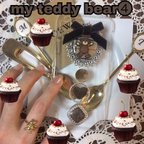 作品my teddy bear④iphoneケース ベロア リボン くま ヴィンテージ  ボタン スマホ