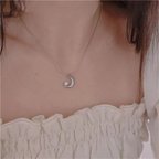 作品金アレ対応 316L moon zirconia necklace (0458)