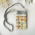 作品レトロ お花刺繍 グレー お出かけしたくなる スマホポシェット ギフト 母の日 スマホショルダー