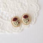 作品アネモネ　刺繍　イヤリング／ピアス