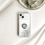 作品スマホリング　プラチナリーフ　押し花　スマホケース　ボタニカル　ニュアンスケース  iPhone13 iPhone12 iPhone11   iPhonex ドライフラワー    お花　押し花