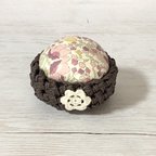 作品ピンクッション　茶　リバティ　ピンク　針山　クラフトバンド　プレゼント