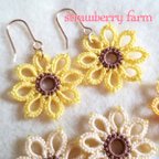 作品ひまわり🌻ピアス/イヤリング(タティングレース)