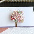 作品 【桜花爛漫】ポニーフック（帯留め変更可）　桜　ふんわり刺繍糸のお花　母の日