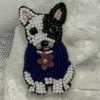 作品ブローチ　ビーズ刺繍ブローチ　ビーズ刺繍アクセサリー　犬　ブルテリア　プレゼント