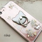 作品ねこと紫陽花 雨 ~ iPhoneケース 猫 スマホリング付き スマホケース 全機種対応 iPhone Android