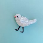 作品オートクチュールビーズ刺繍✨白い鳥のブローチ✨スパンコール