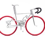 作品【ロードバイク】海外サイクリストに人気の針金自転車、ワイヤーバイク　ミニチュア　〈タイヤ：赤　ハンドル：黒〉　Red-Bk-Sil