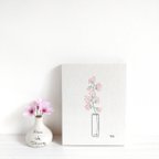 作品■ ピンクのスイートピー ■ボタニカルドローイング風刺繍 木製ファブリックパネル ■ Mサイズ ■