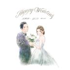 作品ウェルカムボード　おしゃれなふたりのための結婚式似顔絵イラスト　コルクテクスチャ　水彩&パステル