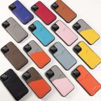 作品iPhone カード収納付き 本革バックカバーケース 全15色