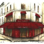 作品風景画 パリ 版画「街角のカフェ」